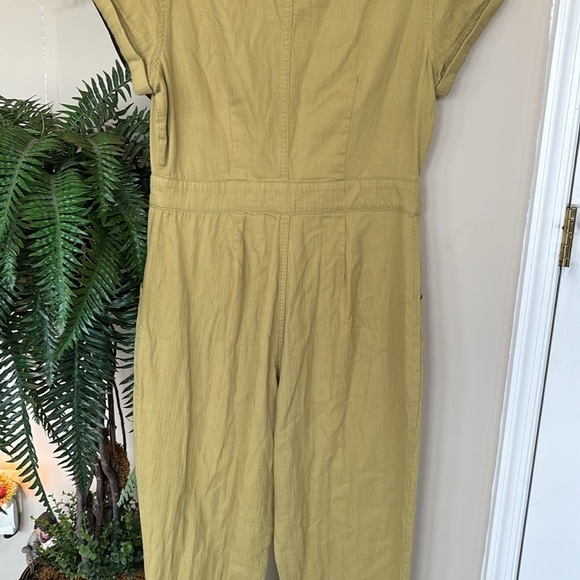 Loft Tailored Olive Green Button Up Jumpsuit V-Neck Short Sleeve 100% Cotton - Picture 16 of 16